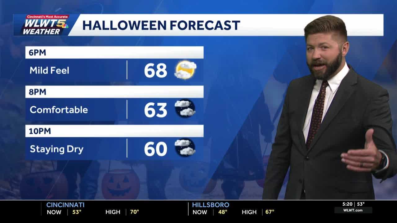 Families celebrating Halloween in Cincinnati with costumes and decorations.
